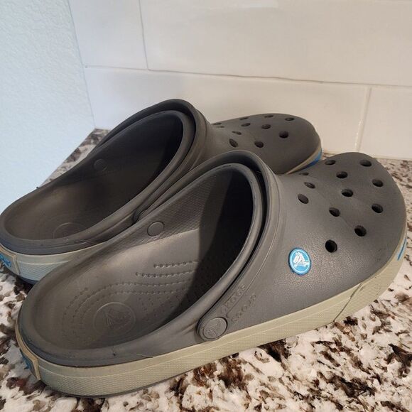Crocs Crocband Gray/ Blue Clogs Slides Men 9 W 11 - Picture 2 of 10